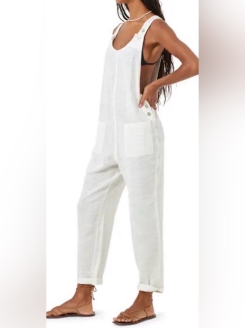 L*Space Cali Girl Jumpsuit Cream Sz Large Loungewear Casual Everyday